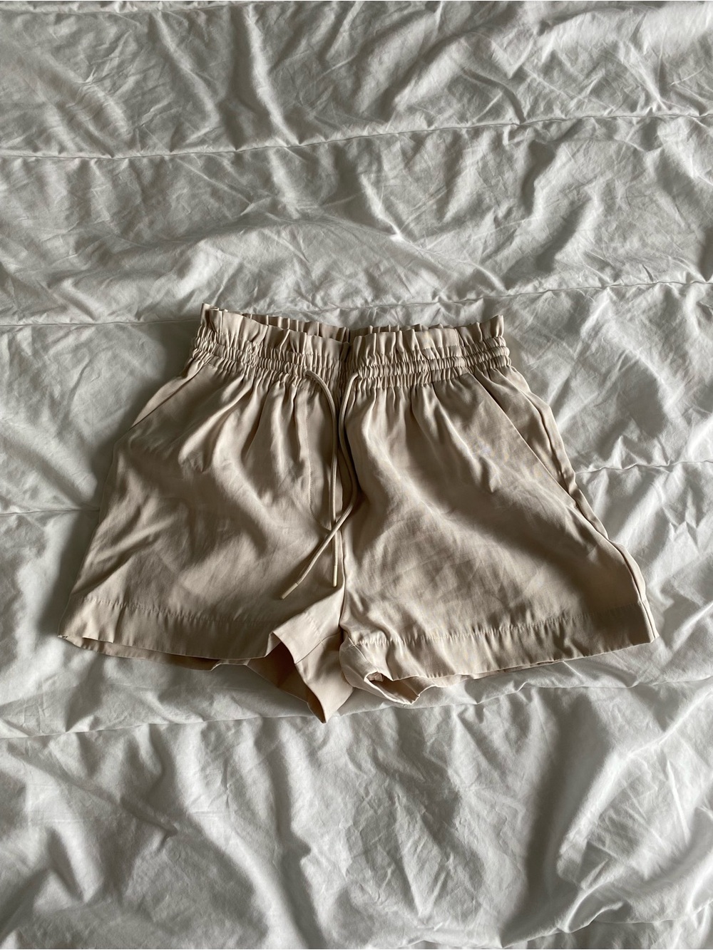 Dynamite High-Waist Drawstring Shorts in Beige